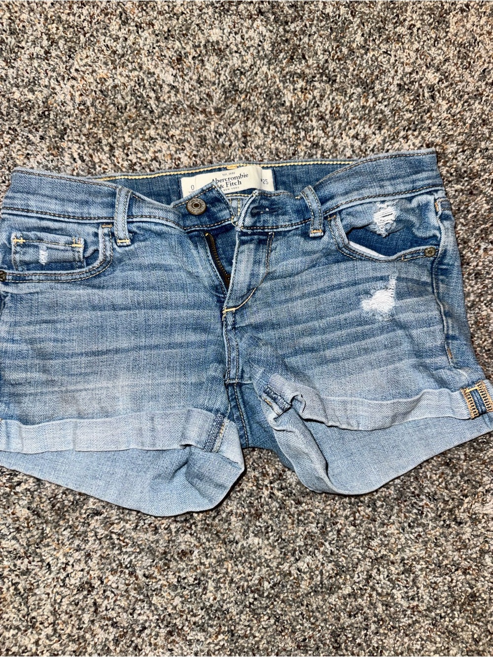 Abercrombie & Fitch Light Wash Distressed Denim Shorts